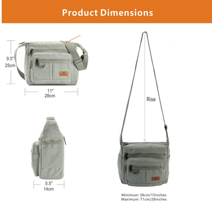 Anti-theft Crossbody Bag, Rfid Messenger Bag with Water Bottle Holders, 13 inch Shoulder Laptop Bag W/Built-in Wallet for Work, Travel, Tool, Commute, Camera, Grey