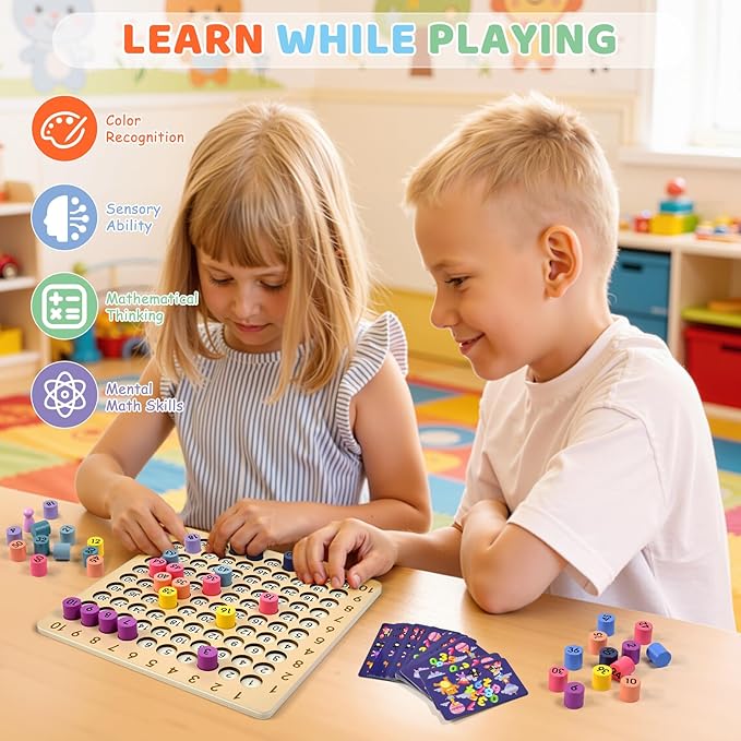 Wooden Montessori Multiplication Board Game: Math Educational Toys Multiplication Table Board Game Montessori Math Manipulatives Toys Toddlers Kids Multiplication Chart Game for Early Education