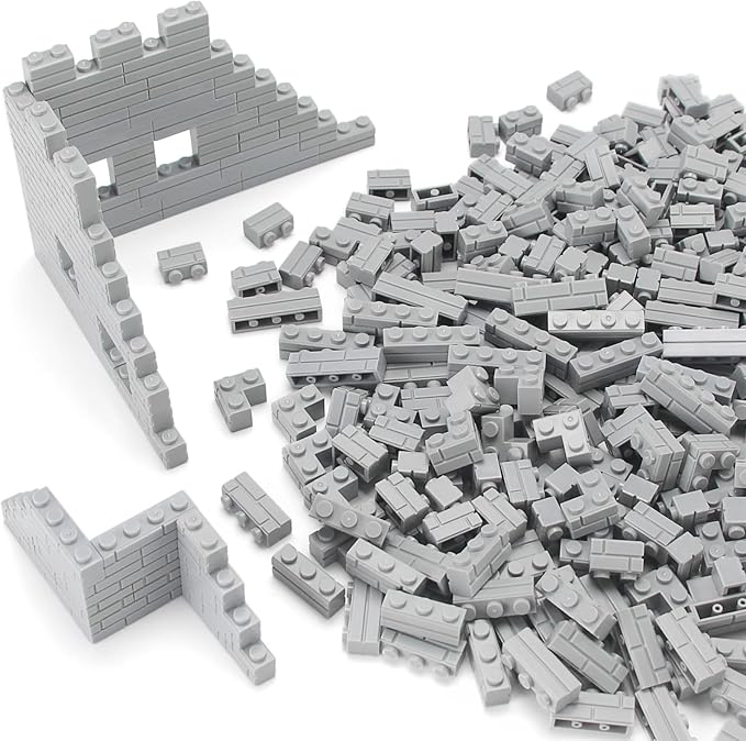 Feleph Masonry Bricks Set 450 Pcs Wall Building Accessories Diverse Creative Construction Bulk Parts and Pieces Classic Blocks Toy Compatible with Major Brands (Gray)