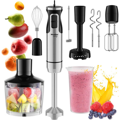 Mueller Immersion Blender Handheld - 8 Speed Stainless Steel Electric Hand Blender, 3 in 1 Emulsion Blender Handheld with Turbo Mode, Stick Blender Emulsifier for Kitchen for Soup, Smoothie, Puree