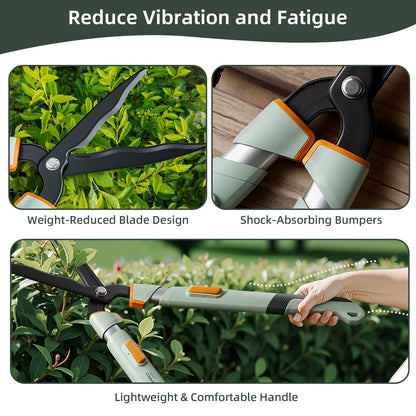 PrunePro Extendable Hedge Shears (27"-35") Wavy Stainless Steel Blades | Teflon Coated for Smooth Cuts | Lightweight Adjustable Garden Clippers for High Hedges & Bushes