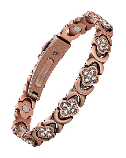 Jecanori Pure Copper Bracelet for Women, Ultra Strength Magnetic Therapy Bracelets with 3800 Gauss Magnets，Four-leaf clover jewelry