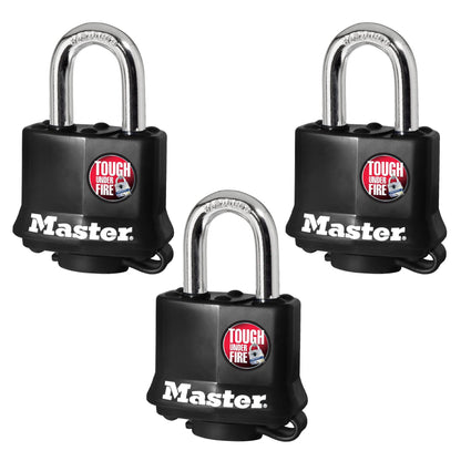 Master Lock 311TRI Keyed Alike Laminated Steel Padlock, 3-Pack, Black