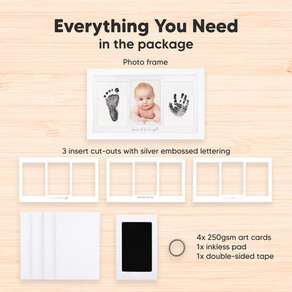 Inkless Baby Hand and Footprint Kit Boy, Girl - No Mess Ink Pad for Handprint, Clean Touch Dog Paw Print Kit, Personalized Baby Shower Gifts, Nursery Newborn Keepsake Frame (Alpine White)