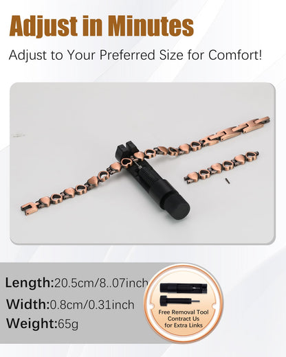 Jeracol Copper Bracelets & Ring for Women, 99.99% Pure Copper Magnetic Bracelets with Effective Neodymium Magnets, Adjustable Jewelry Gift with Sizing Tool