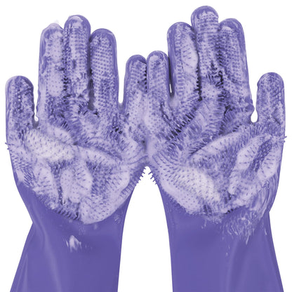 Pecute Heat Resistant Silicone Grooming Gloves with High-Density Teeth and Enhanced Five Finger Design for Bathing and Massaging Dogs and Cats