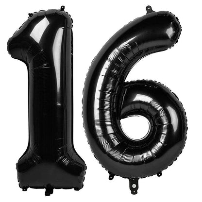 Black Number 16 Balloon 40 inch, 16 Number Balloons, 16th Black Birthday Decorations, 16 Year Old Girls Boys Party Supplies