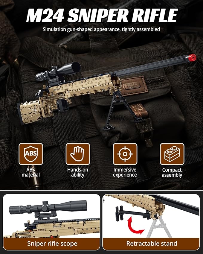 Nueris 1:1 M24 Building Blocks Gun Sets - 1088 PCS Model Guns Collection Toy Building Bricks Sniper Set Shootable - Simulation Militarily Toy Lovers