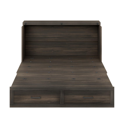 Bellemave Queen Murphy Bedframe, Cabinet Bed with Charging Station and Storage, Farmhouse Murphy Cabinet with Foldable Panel, Noisy Free, for Guest Bedroom, Living Room, Office, Rustic Gray