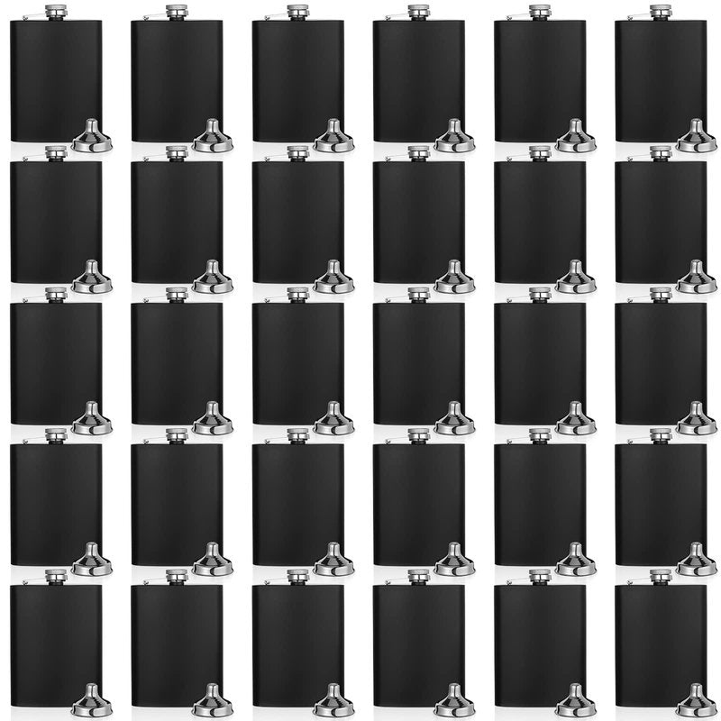 Hoolerry 30 Pieces Hip Flasks Set Stainless Steel Liquor Flask with Funnel Metal Leak Proof Flask Pocket Whiskey Flasks for Men Women Bridesmaid Wedding Party Supplies (Matte Black, 8 oz)