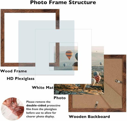 JCJMY 8x8 Picture Frame Set of 6 - Versatile Wall Hanging & Tabletop Display in Deep Brown