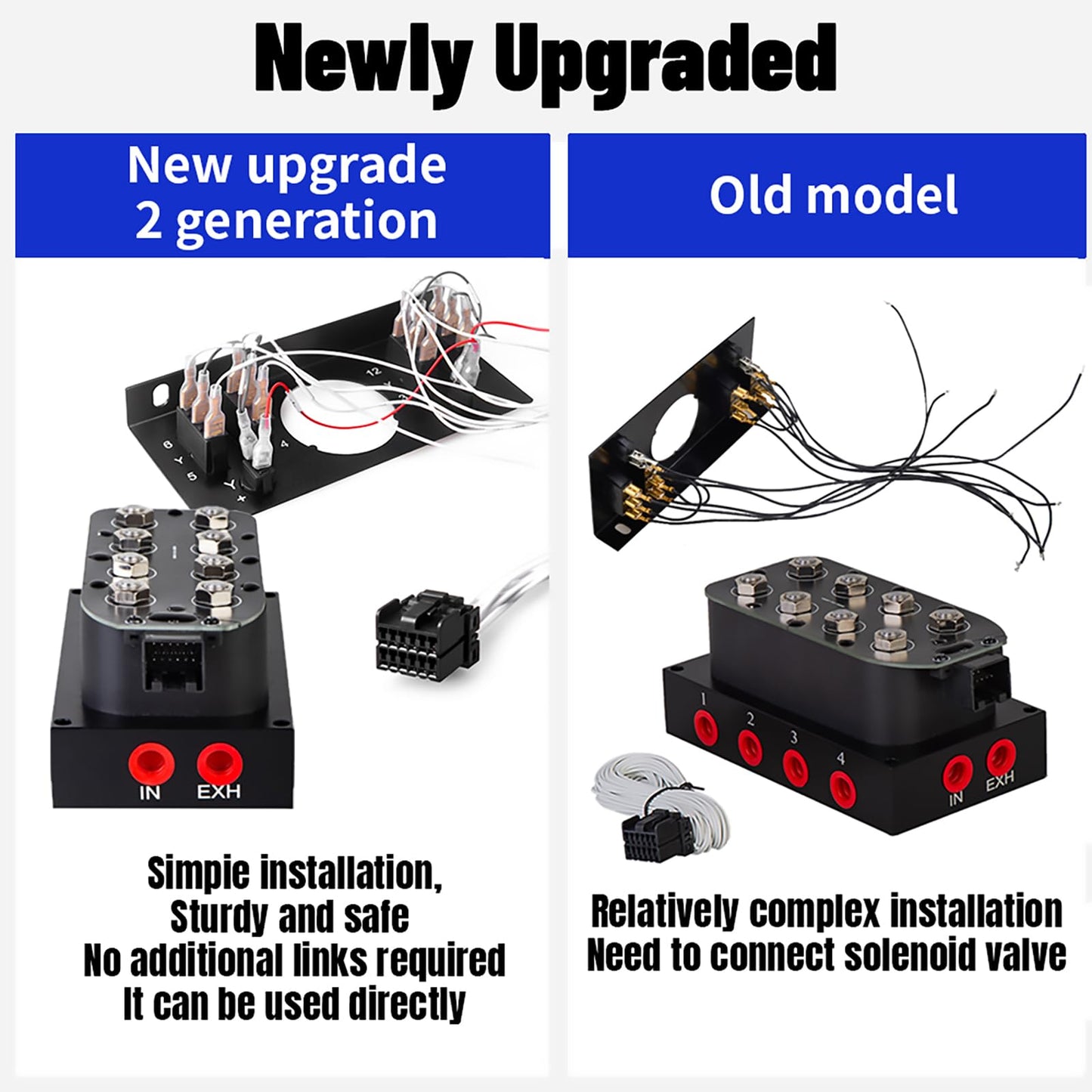 New Upgrade 12V Solenoid 8-Valve Air Ride Suspension Manifold Valve with Simplify Control Panel Ship Type Switch, Equipped with Five Display air Pressure Gauge White