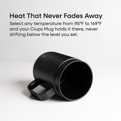 Ciups Heated Coffee Mug Rechargeable, 4-Hour Battery Life, LED Display, Temperature Control, Cup Warmer, Self-Heating Electric Coffee Mug, 16 ounces (Black)