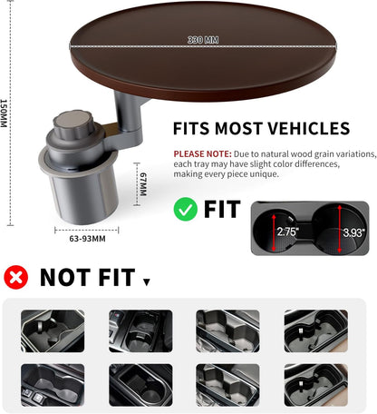 Car Tray & Car Desk for Laptop, 360° Rotating Wood Cup Holder Table, Steering Wheel Tray, Car Accessories for Women & Men,Compatible with Tesla Model Y/3/S, Ford F150/Explorer/Maverick & Most Vehicles