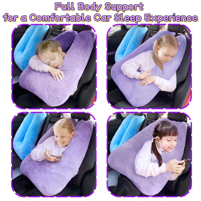 Sexysamba Travel Pillow with Sleep Mask Set Car Pillow Kids Travel Pillow for Sleeping U Shaped Car Seat Pillow Head Neck Body Support for Kids and Adults Road Trip Accessories,Purple