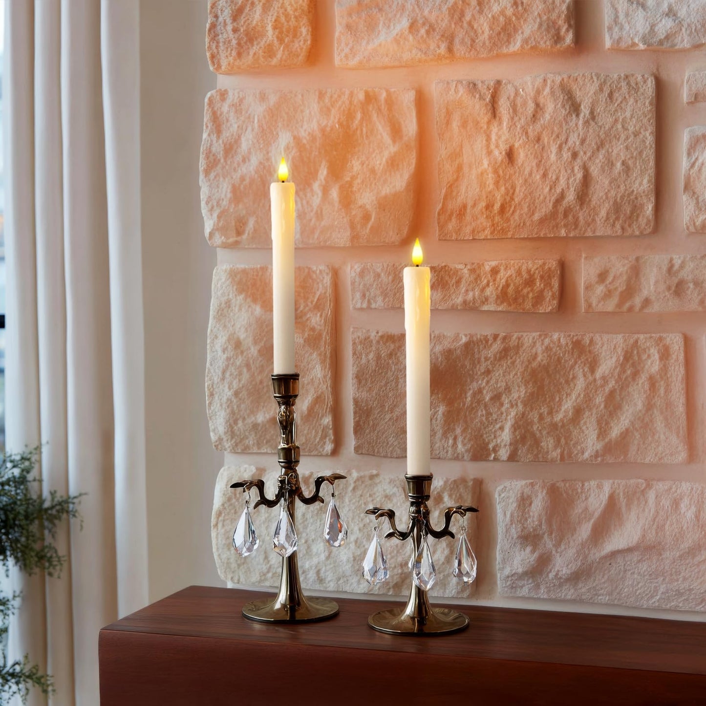 Homemory Real Wax Flameless Taper Candles with Remote Timer, 9.6 Inches White LED Flameless Candlesticks, Dripless Battery Operated Window Candles Flickering Pack of 2 for Fireplace Xmas Halloween