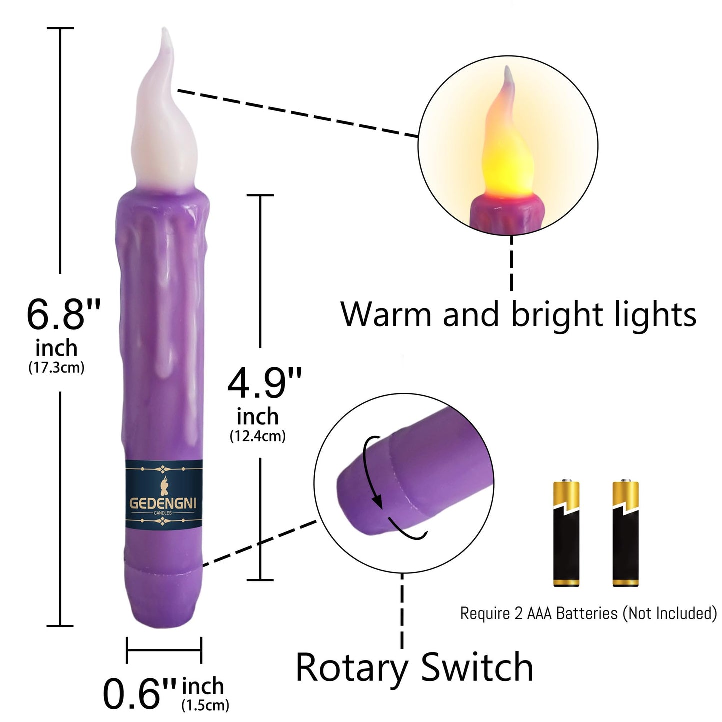 Gedengni Flameless LED Taper Candles with Remote - 6" Battery Operated Taper Candlesticks, Flickering Dripless Window Candles for Mother’Day Wedding Centerpiece Home Decor & Party,4 Pack