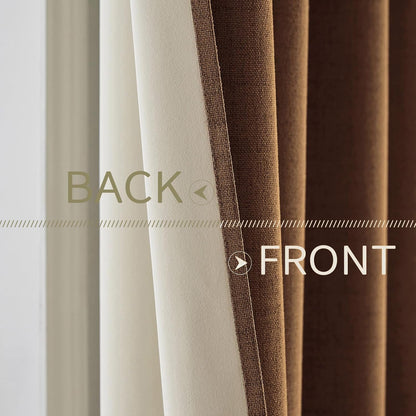MIULEE Linen Curtains - 100% Blackout Thermal Insulated Drapes | Brown Grommet Room Darkening | 52 x 54 Inch (2 Panels)