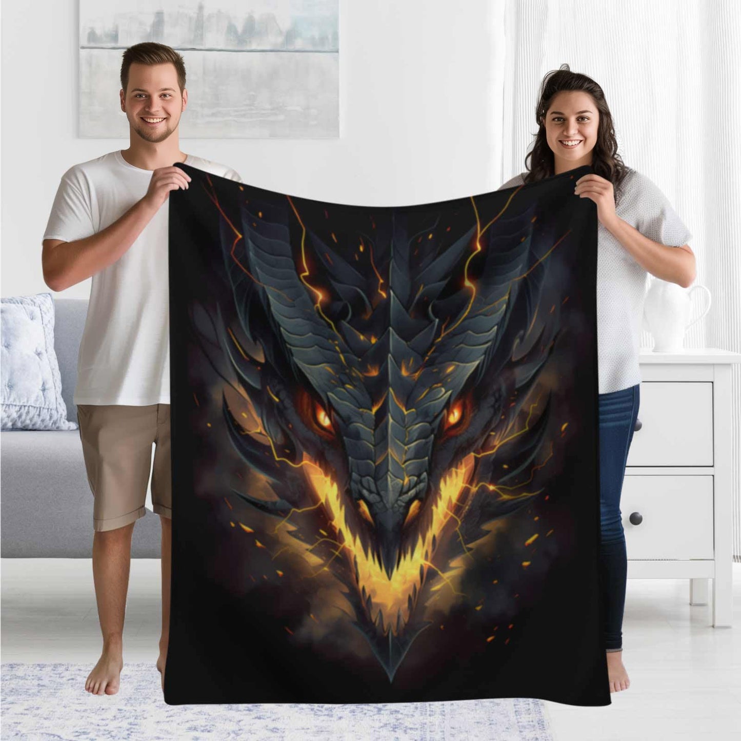 UIACOM Fierce Fire Dragon Throw Blanket - Ultra-Soft Flannel for Living Room, Couch, Bed, Sofa, Office - Decor for Kids, Teens, Men, Women - Gift for Dragon Lovers, 80"x60"
