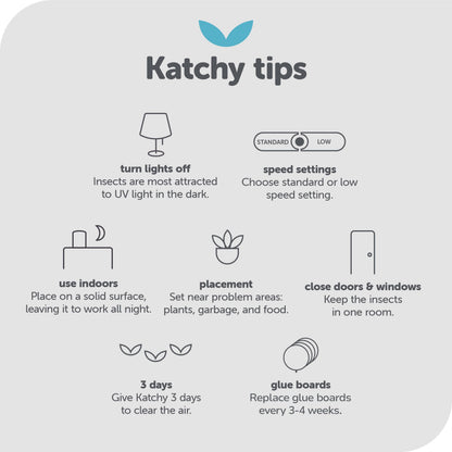 Katchy Indoor Insect Trap - Catcher & Killer for Mosquitos, Gnats, Moths, Fruit Flies - Non-Zapper Traps for Inside Your Home - Catch Insects Indoors with Suction, Bug Light & Sticky Glue (Black)