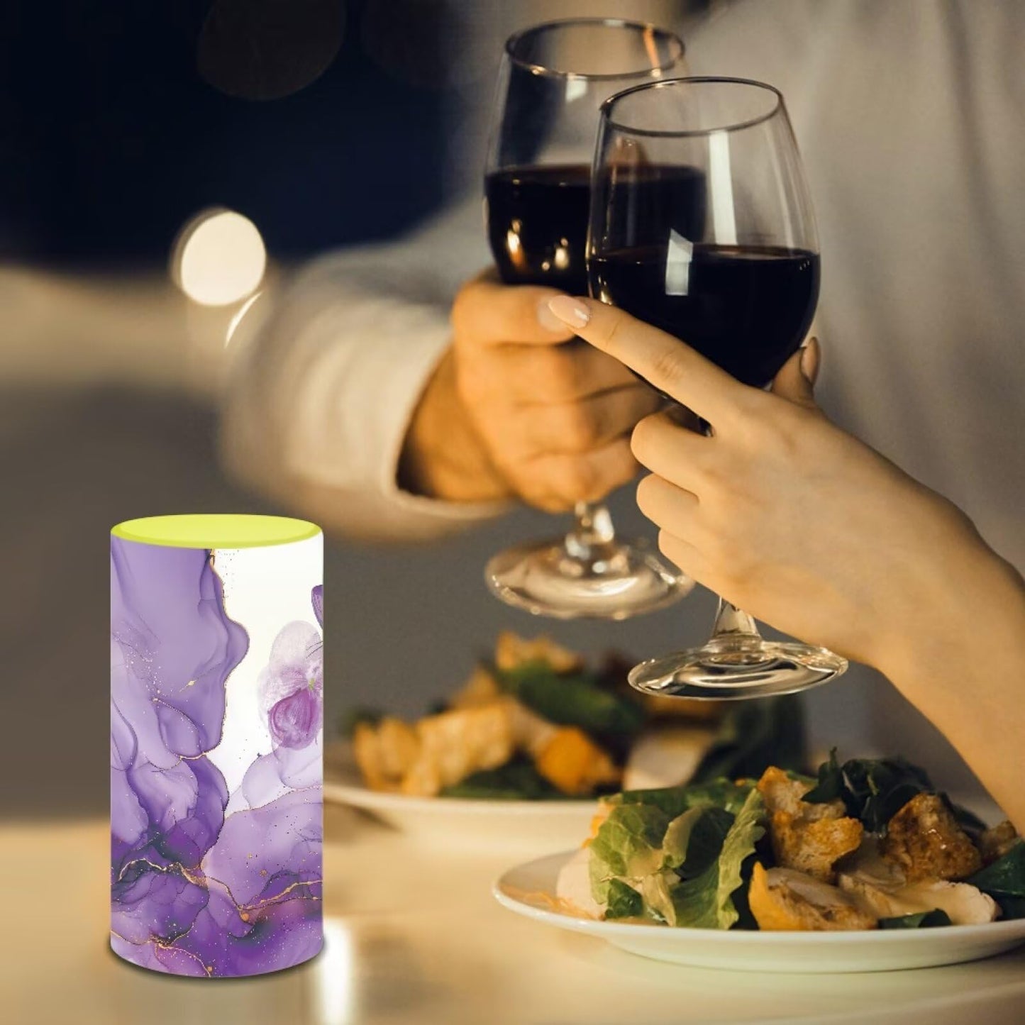 Merkmak Battery Operated Flameless Candles with Remote and Timers Flameless LED Pillar Candles for Camping, Weddings, Home Decoration Battery Tea Lights, Purple Marble
