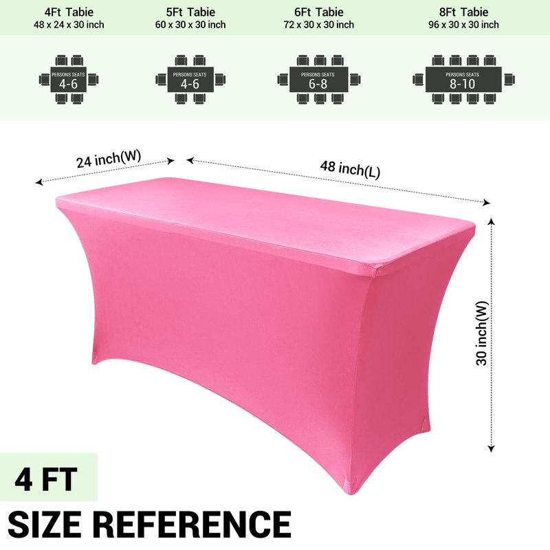Obstal Spandex Table Cover 8ft Fitted Tablecloth Rectangular - Stretch Rectangle Folding Table Cloth for Birthday Party Wedding Banquet, Dark Pink, 96L x 30W Inch