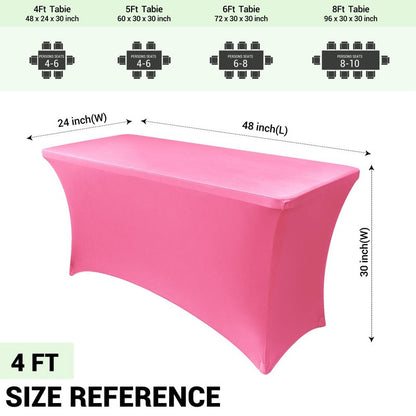 Obstal 4Ft Stretch Spandex Table Cover for Standard Folding Tables - 2 Pack Universal Rectangular Fitted Tablecloth for Party, Banquet, Events, Trade Show (Dark Pink, 48L x 24W x 30H Inches)