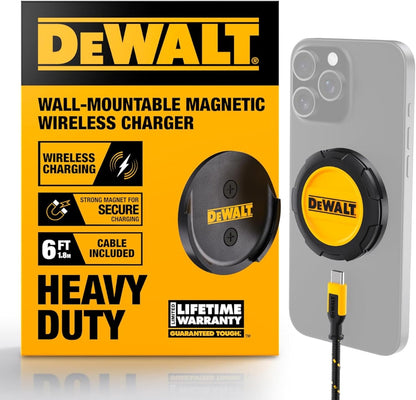 DEWALT Heavy Duty Wireless Charger, 15W Max Cell Phone Charger, Fast Wireless Charging Pad for MagSafe Compatible iPhone 16/16 Plus/16 Pro Max/15/14/13/12, Includes Wall Mounting Plate (No AC Adapter)