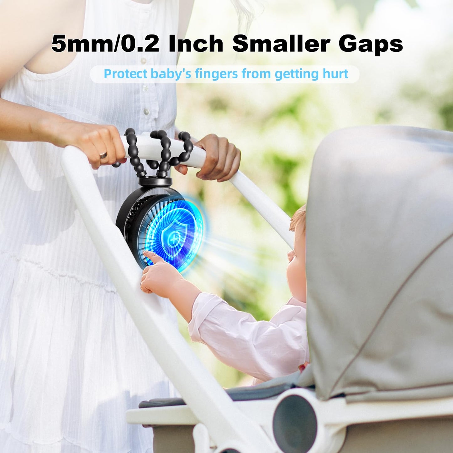 Portable Stroller Fan, Battery Operated Small Clip on, 360° Rotate Flexible Tripod, Detachable 3 Speed Rechargeable Baby Handheld USB Desk Cooling for Bedroom Car Seat Crib Treadmill Travel Camping