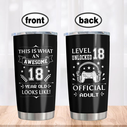 Vuxoye 18th Birthday Gifts for Boys, 18th Birthday Decorations for Boys, 18 Year Old Boy Birthday Gifts, Gift for 18 Year Old Boy, 2007 Bday Present for him, Happy 18th Bday Tumbler 20oz 1PC