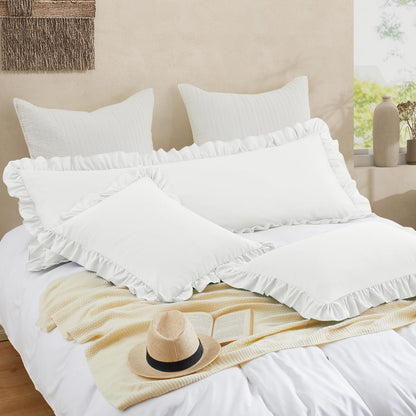 Cobedzy Ruffled Pillow Cases Set of 2, White Standard Pillow Shams Brushed Microfiber Edge Ruffled Soft Pillow Cover with Envelope Closure for Bedding Decor (20"x26")