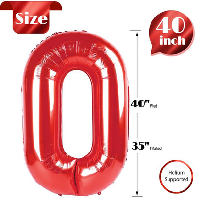 Red Number Balloon 40 Inch, 0 Number Balloons, 10 20 30 40 50 Numbers Balloon Birthday Decorations for Red Party Supplies