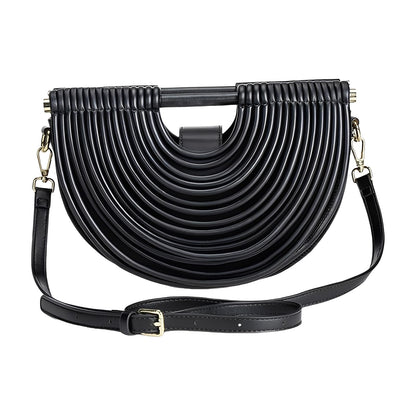 FUTTSPAI Elegant Half Round Chinc Woven PU Leather Lou Top Handle Bag for Women Formal Evening Clutch Purses,Black