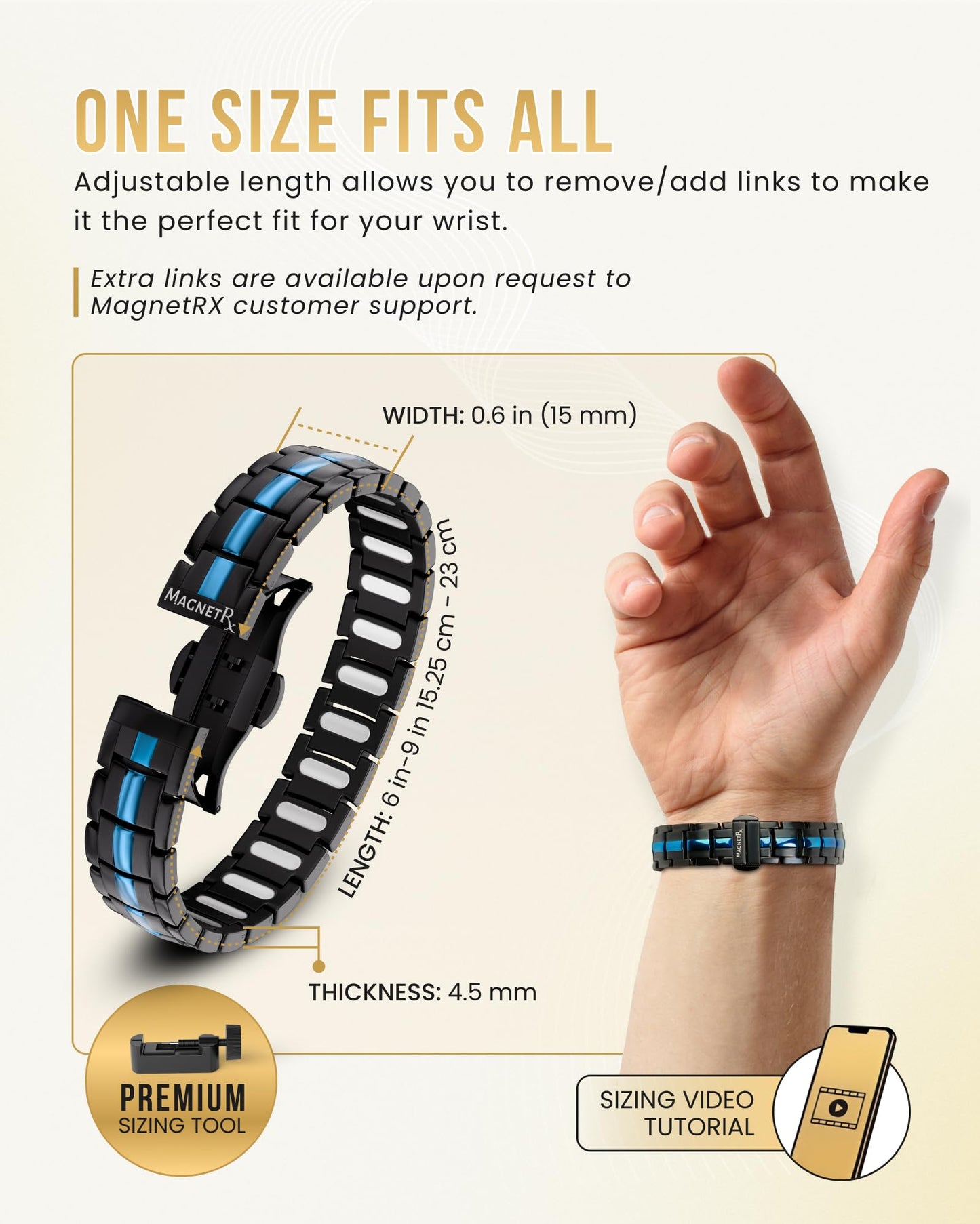 MagnetRX® Magnetic Bracelets for Men - EllipseMAX 5X Strength 5,000 Gauss Magnets - Designed in USA & Patent Pending - Premium Titanium Mens Magnetic Bracelet & Adjustable Length (Black & Blue Line)