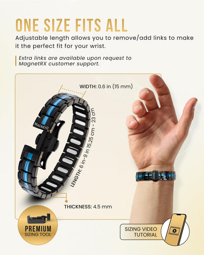 MagnetRX® Magnetic Bracelets for Men - EllipseMAX 5X Strength 5,000 Gauss Magnets - Designed in USA & Patent Pending - Premium Titanium Mens Magnetic Bracelet & Adjustable Length (Black & Blue Line)