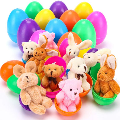 NEWBEA 12 Pack Prefilled Easter Eggs with Stuffed Animals,3.15" Plastic Easter Eggs Filled with Toys,Perfect for Kids
