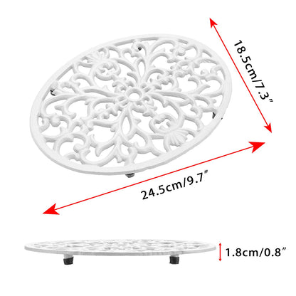 Sumnacon Cast Iron Trivet 2 Pack Heat Resistant Iron Trivets for Hot Dishes Pots Pans Plates Teapots,Rustic Cast Iron Trivet for Cooktop Kitchen Dining Table Metal Trivets with Rubber Feets,White