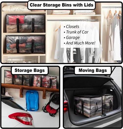 ClearSpace Heavy Duty Moving Bags - Large Storage Bags with Zippers & Backpack Straps | 4 Pack for Easy Packing