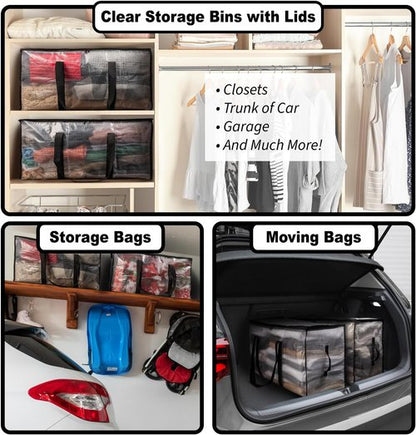 ClearSpace Heavy Duty Moving Bags - Large Storage Bags with Zippers & Backpack Straps | 4 Pack for Easy Packing