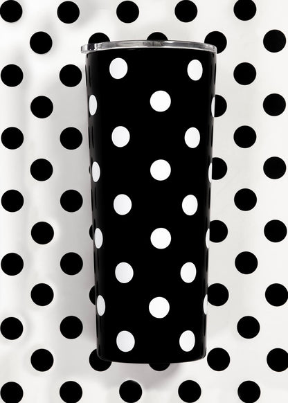 kate spade new york Cute Stainless Steel Mug, 24 Ounce Travel Tumbler, Double Wall Insulated Cup with Lid, Picture Dot (Black/White)