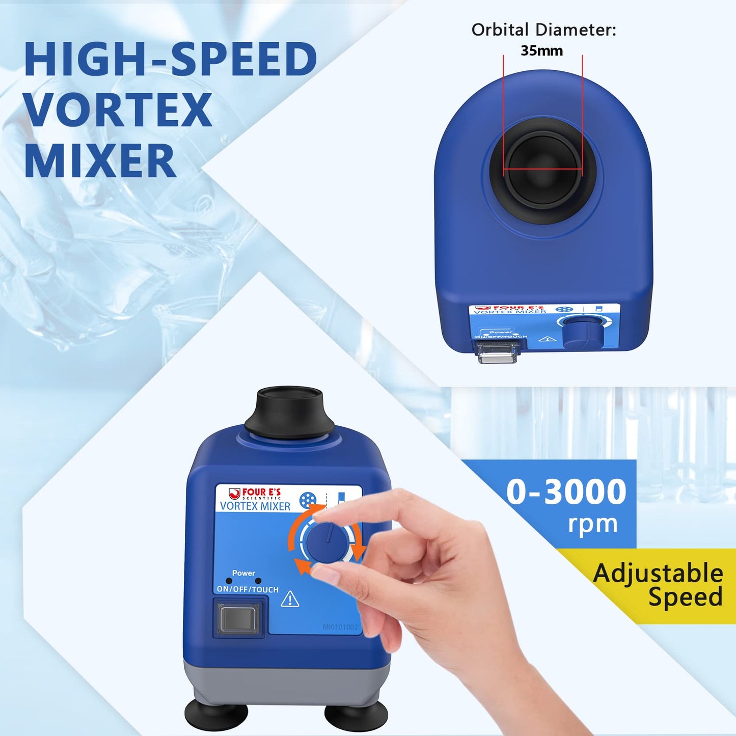 FOUR E'S SCIENTIFIC Laboratory Vortex Mixer, Mini Vortex Shaker, 0-3000rpm, Touch & Continuous Function Paint Mixer, with 100pcs 7/32inch Paint Mixing Balls & 1 pcs Platform Pad, for Acrylic Paints