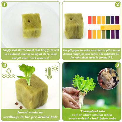 Halatool 1 Inch Rockwool Cubes Garden Rock Wool Stonewool Grow Cubes Starter Plugs for Hydroponics Soilless Cultivation Clone Plants Germination Start (4 Sheets, 200 Plugs in Total)