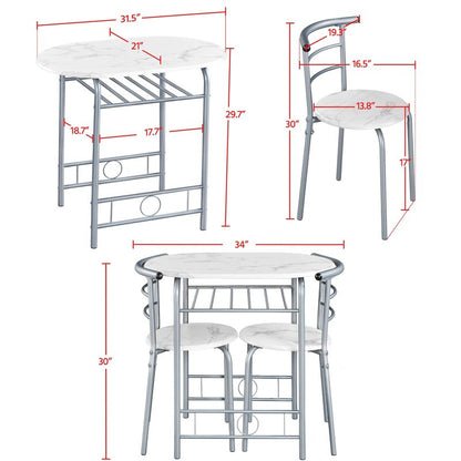 Yaheetech 3-Piece Dining Table Set, Breakfast Bistro Table Set for 2, Small Kitchen and Table Chairs Set of 2 with Metal Frame and Storage Rack for Small Space/Apartment/Dorm Room, White