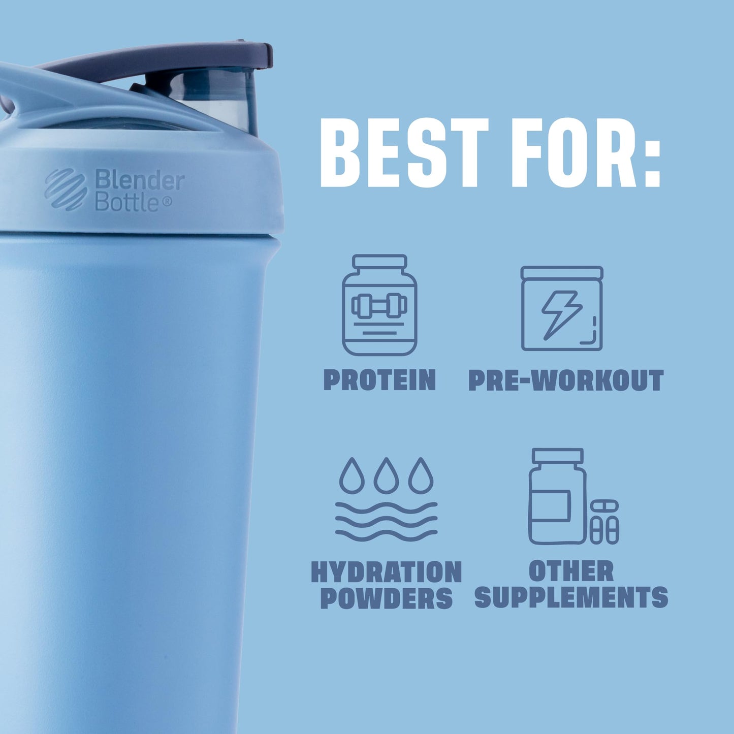 BlenderBottle Sport Sleek Insulated Stainless Steel Shaker Bottle with Wire Whisk, Protein Shakes & Hydration for Athletes & Fitness Enthusiasts, Easy Mixing, Lockable Lid, 25-Ounce, Dusty Blue