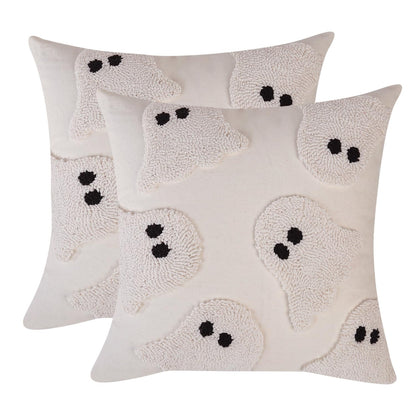 Tosleo Halloween Throw Pillow Covers 18x18 inch Set of 2 Halloween White Ghosts Embroidered Pillow Cases Thanksgiving Home Party Fall Decor Pillowcases Square Cushion Covers for Spooky Season