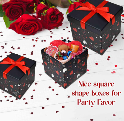 Gift Boutique 4 Pack Valentine Nesting Boxes with Bow Lids Black Red Hearts Stacking Square Box Gifts Presents Wrapping Birthday Wedding Party Decor