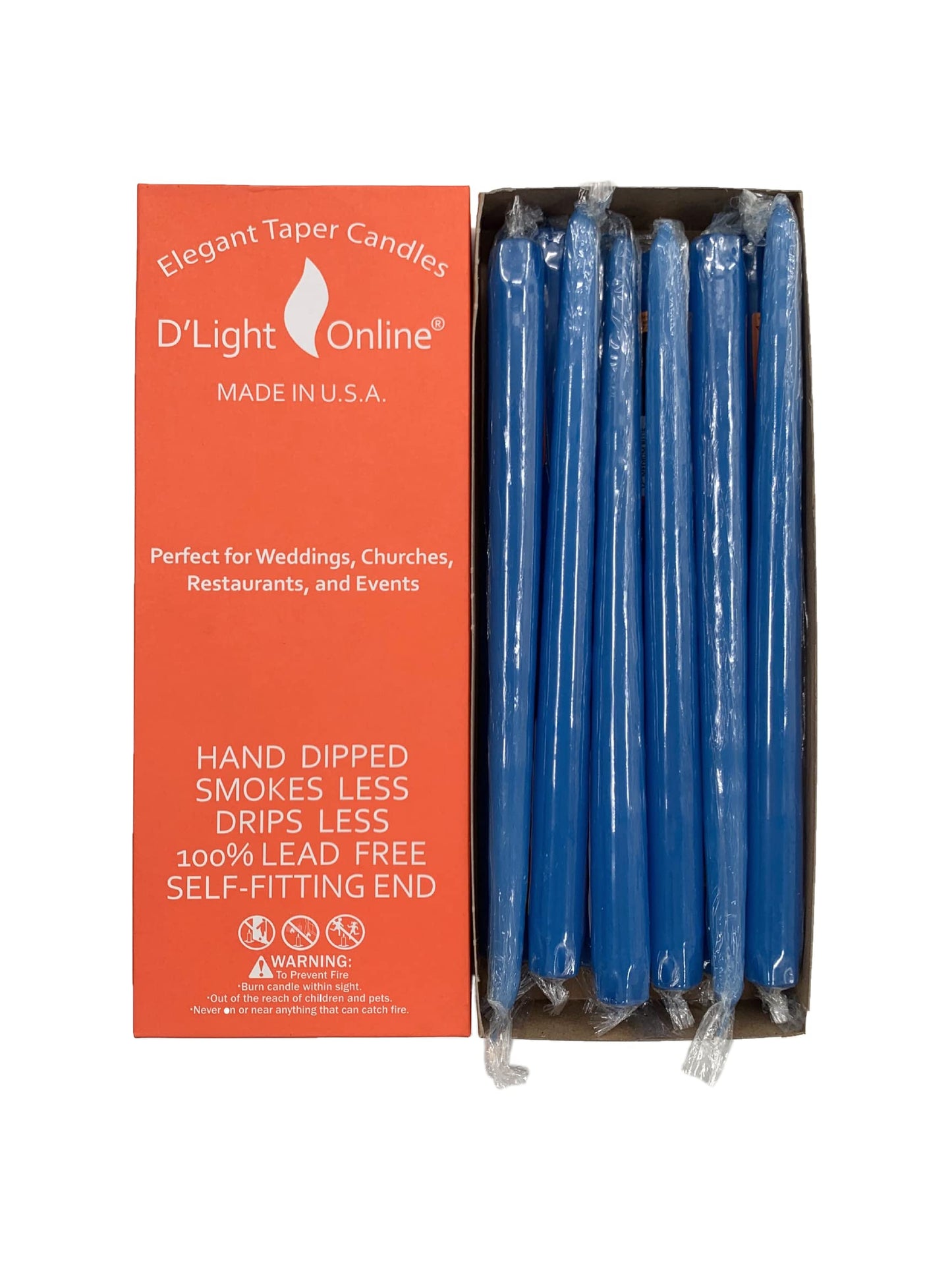 D'light Online Elegant Unscented 12" Medium Royal Blue Taper Candles Premium Quality Hand-Dipped Tapered Candles, Dripless and Smokeless - Set of 12 Individually Wrapped (12 Inch, Medium Blue)