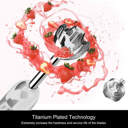 MegaWise Pro Titanium Reinforced 3-in-1 Immersion Corded Hand Blender, Powerful MOTOR with 80% Sharper Blades, 12-Speed Corded Blender, IncludingWhisk and Milk Frother (3-in 1 Red)