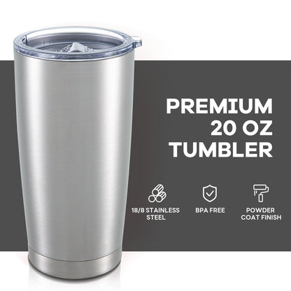 Orebigo 20 oz Tumbler with Lid Stainless Steel Insulated Tumblers Bulk Double Wall Vacuum Cups Powder Coated Travel Mug Keep Drink Cold and Hot, Stainless Steel, 8 Pack