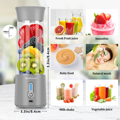Portable Blender Cup,Electric USB Juicer Blender,Portable Juicer For Shakes and Smoothies, juice,380ml, Six Blades Great for Mixing,light purple